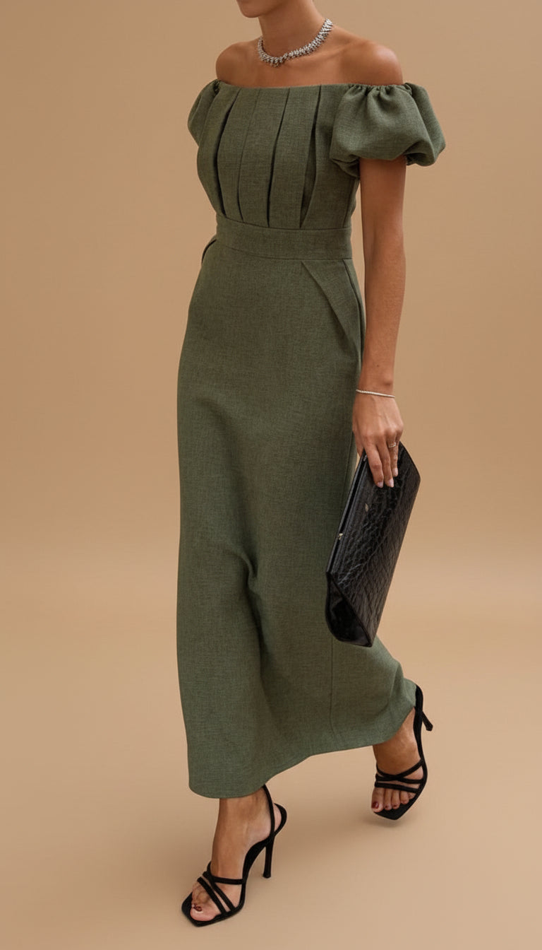 Vestido Escote Bardot | Cintura Definida