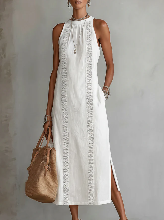 Vestido Midi de Lino | Cuello Mao