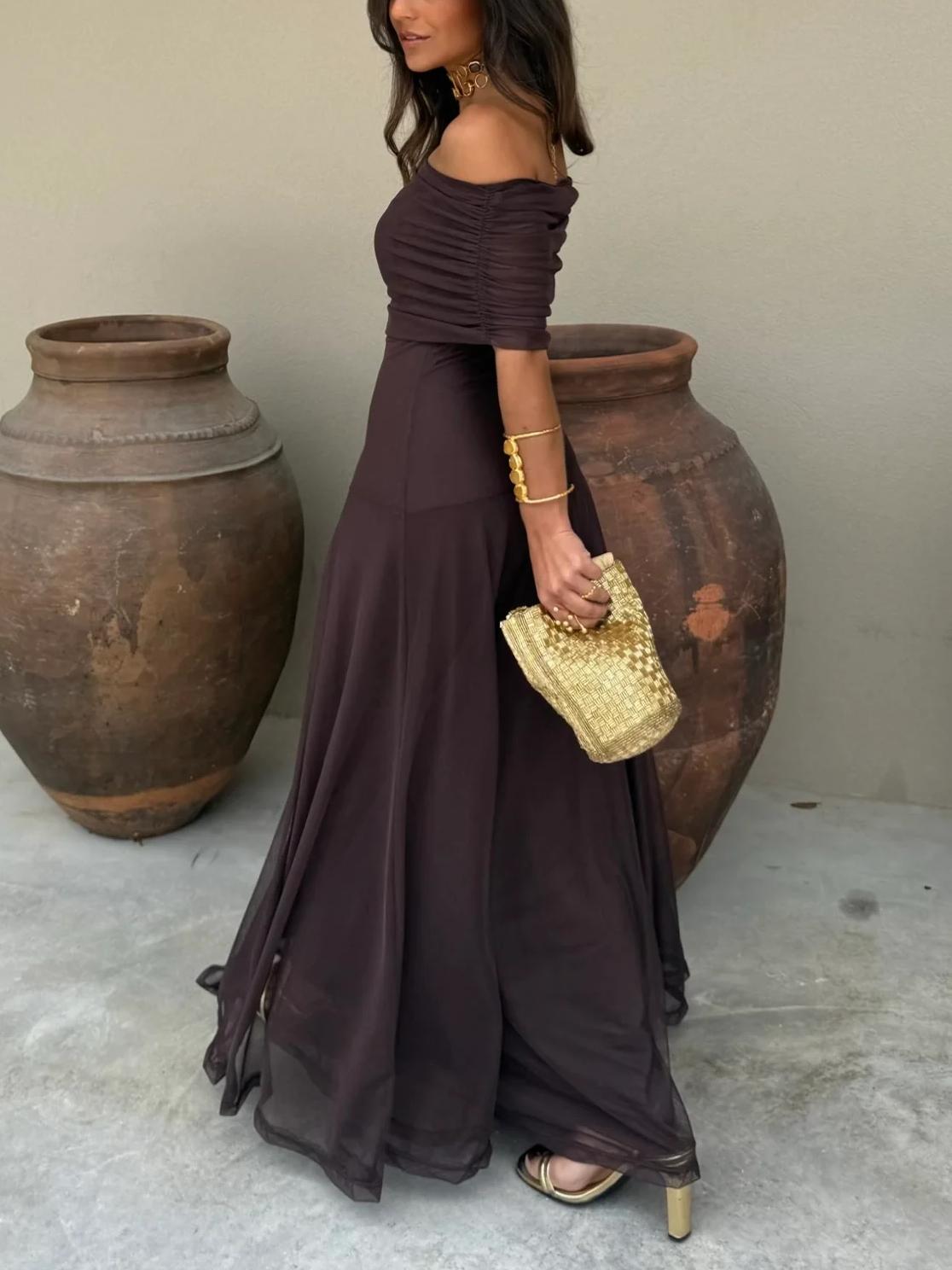 Vestido maxi de malla Toledo con un solo hombro