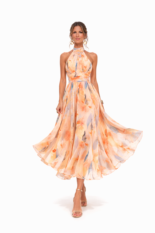 Vestido Largo Halter | Estampado Artístico