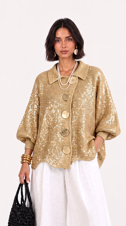 Carlota | Chaqueta de punto cuello polo manga abullonada bajo ondulado