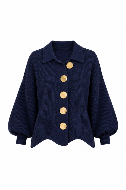 Carlota | Chaqueta de punto cuello polo manga abullonada bajo ondulado