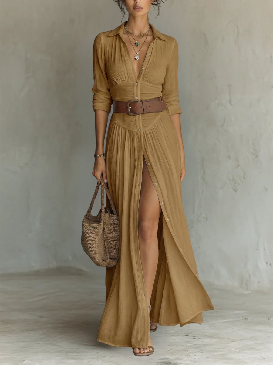 Vestido Maxi Plisado | Algodón & Lino