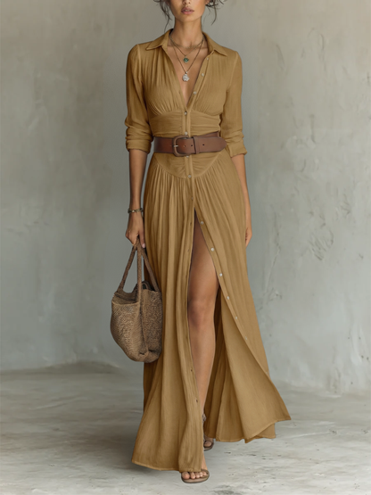 Vestido Maxi Plisado | Algodón & Lino