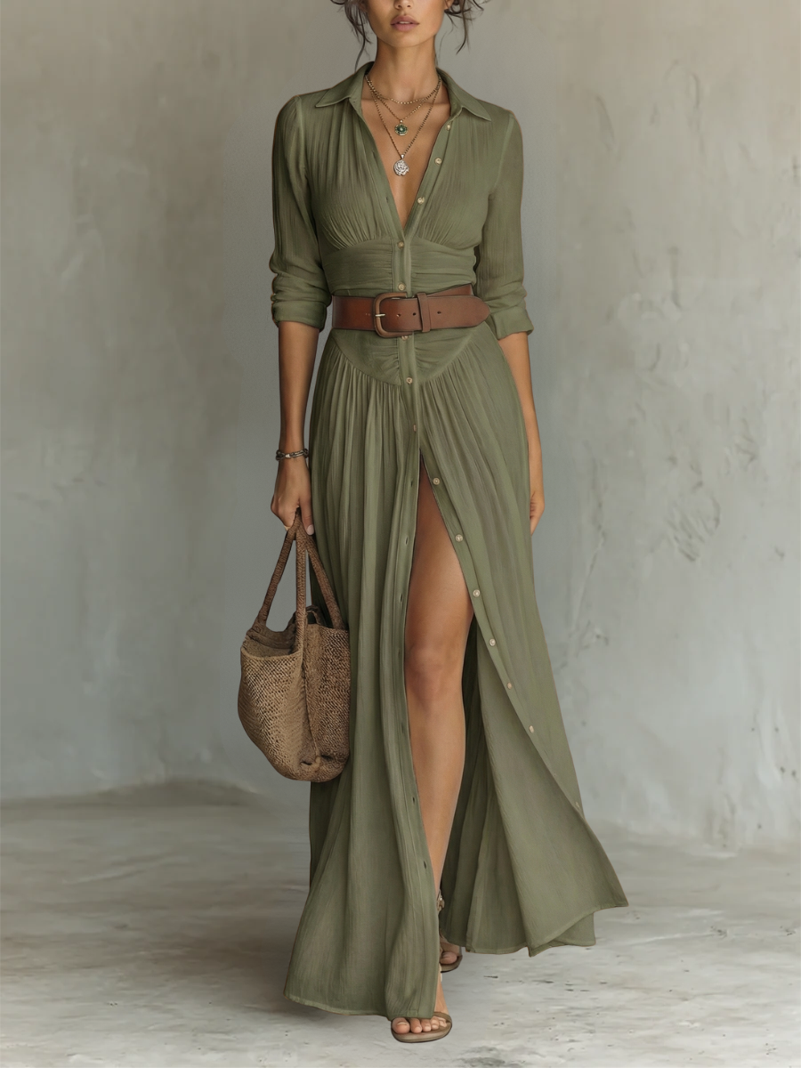 Vestido Maxi Plisado | Algodón & Lino