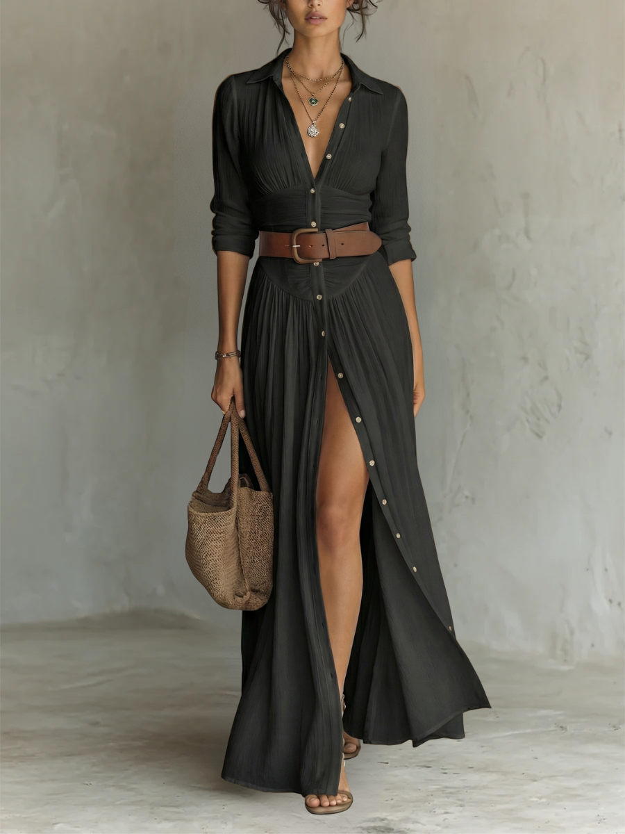 Vestido Maxi Plisado | Algodón & Lino