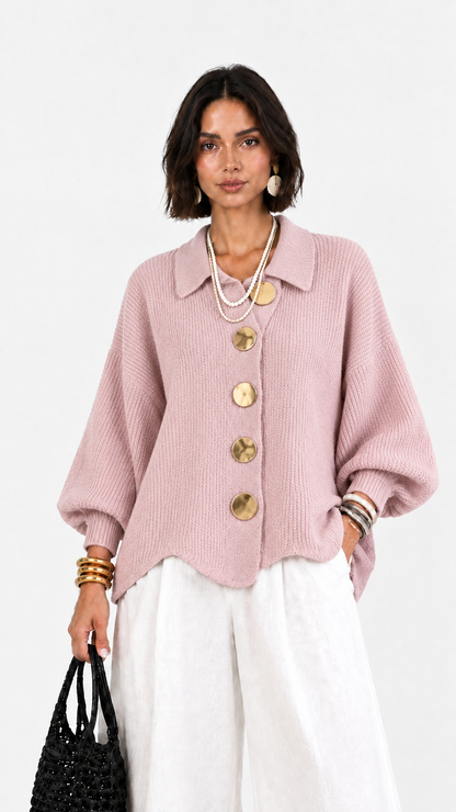 Carlota | Chaqueta de punto cuello polo manga abullonada bajo ondulado