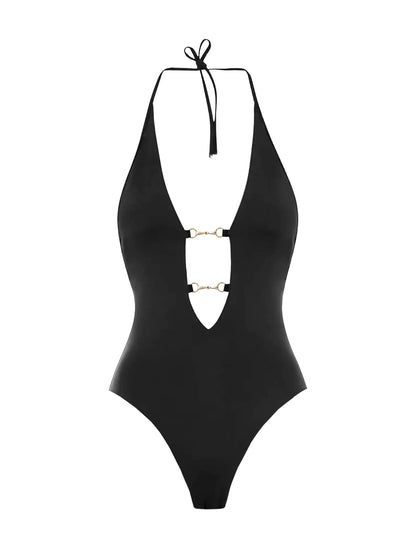 Deep V Cut Out One Piece Swimwear Women Halter Monokini Swimsuit Sexy Slimming Resort Wear Bathing Suit Bodysuit Summer