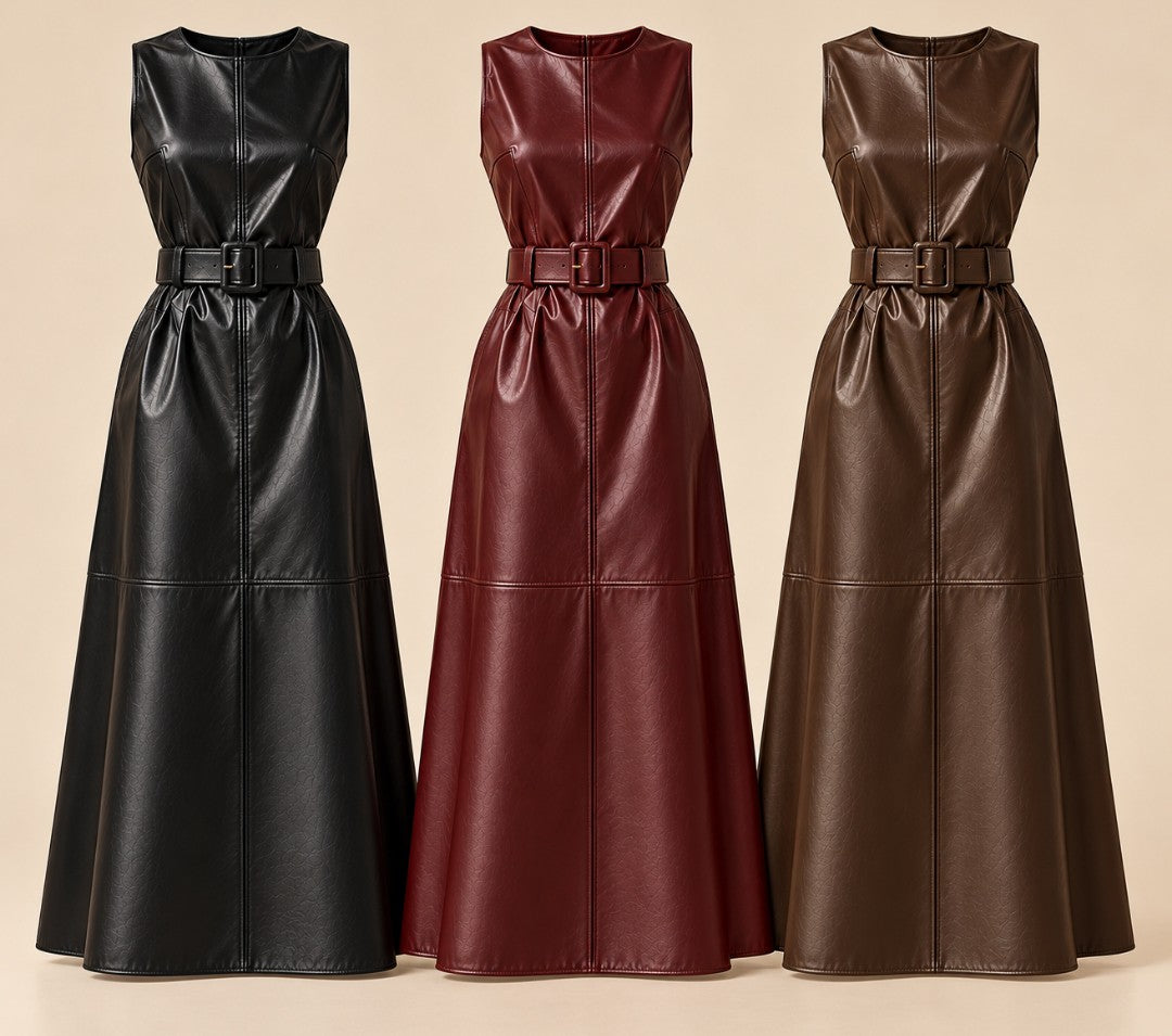 Vestido Noa en negro, burdeos y marrón