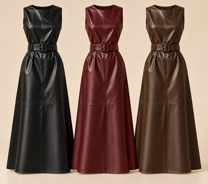 Vestido Noa en negro, burdeos y marrón