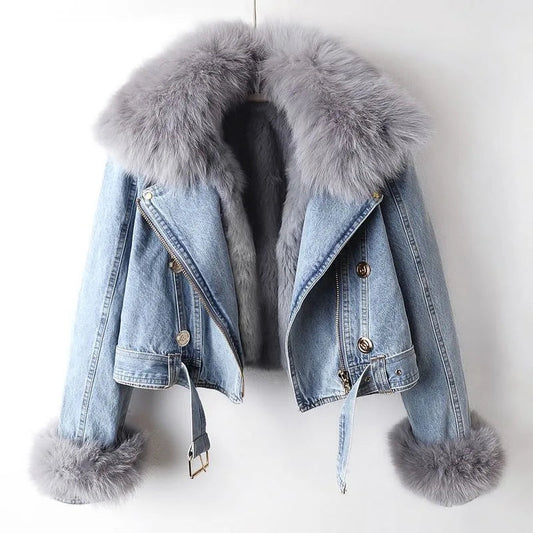 Amara - Chaqueta denim cálida con forro de pelo