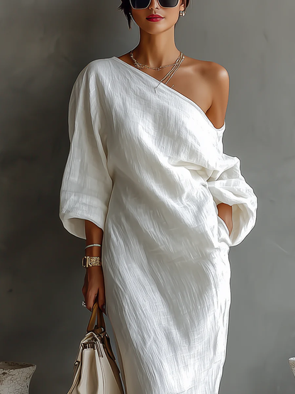 Marina | Vestido un hombro blanco marfil