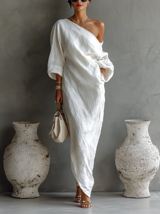 Marina | Vestido un hombro blanco marfil