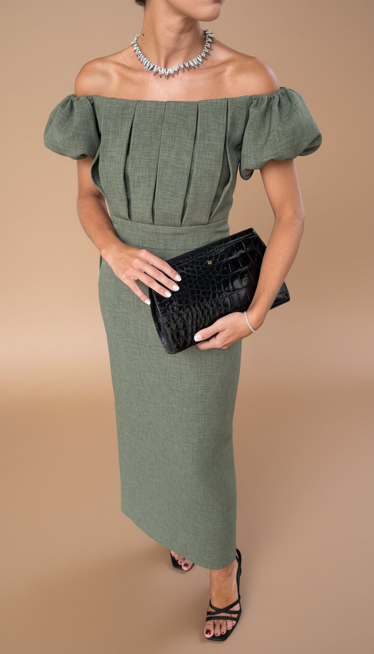 Vestido Escote Bardot | Cintura Definida