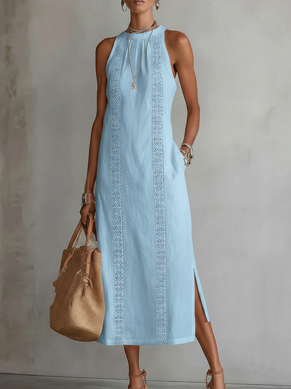 Vestido Midi de Lino | Cuello Mao