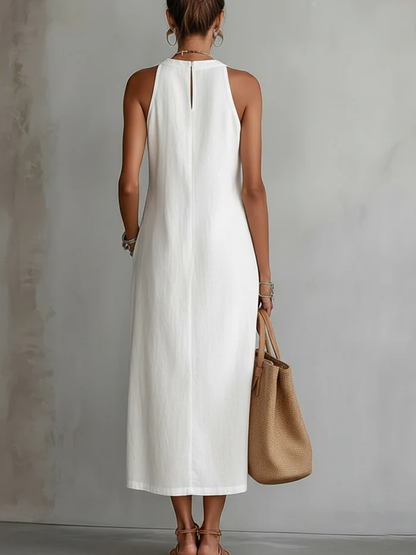 Vestido Midi de Lino | Cuello Mao