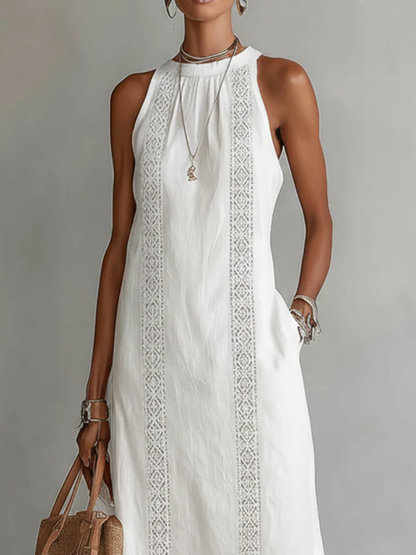 Vestido Midi de Lino | Cuello Mao