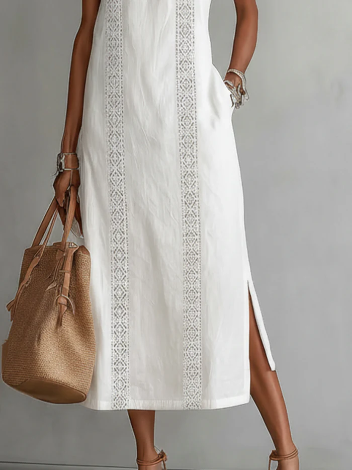 Vestido Midi de Lino | Cuello Mao