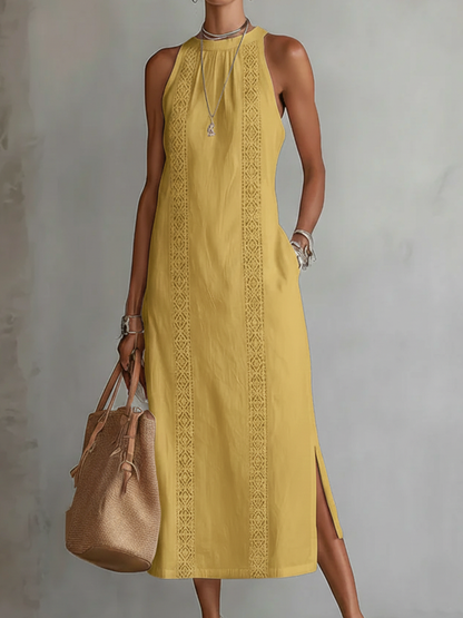 Vestido Midi de Lino | Cuello Mao