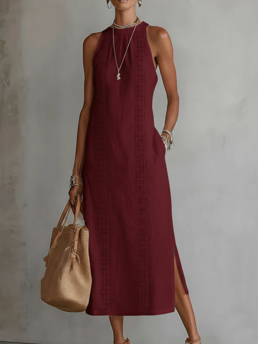 Vestido Midi de Lino | Cuello Mao