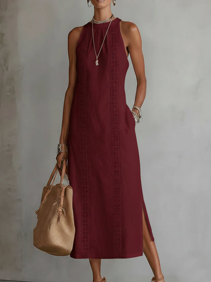 Vestido Midi de Lino | Cuello Mao