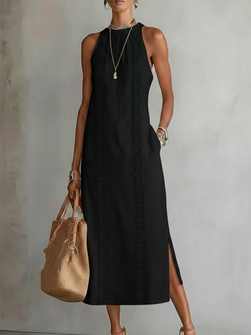 Vestido Midi de Lino | Cuello Mao