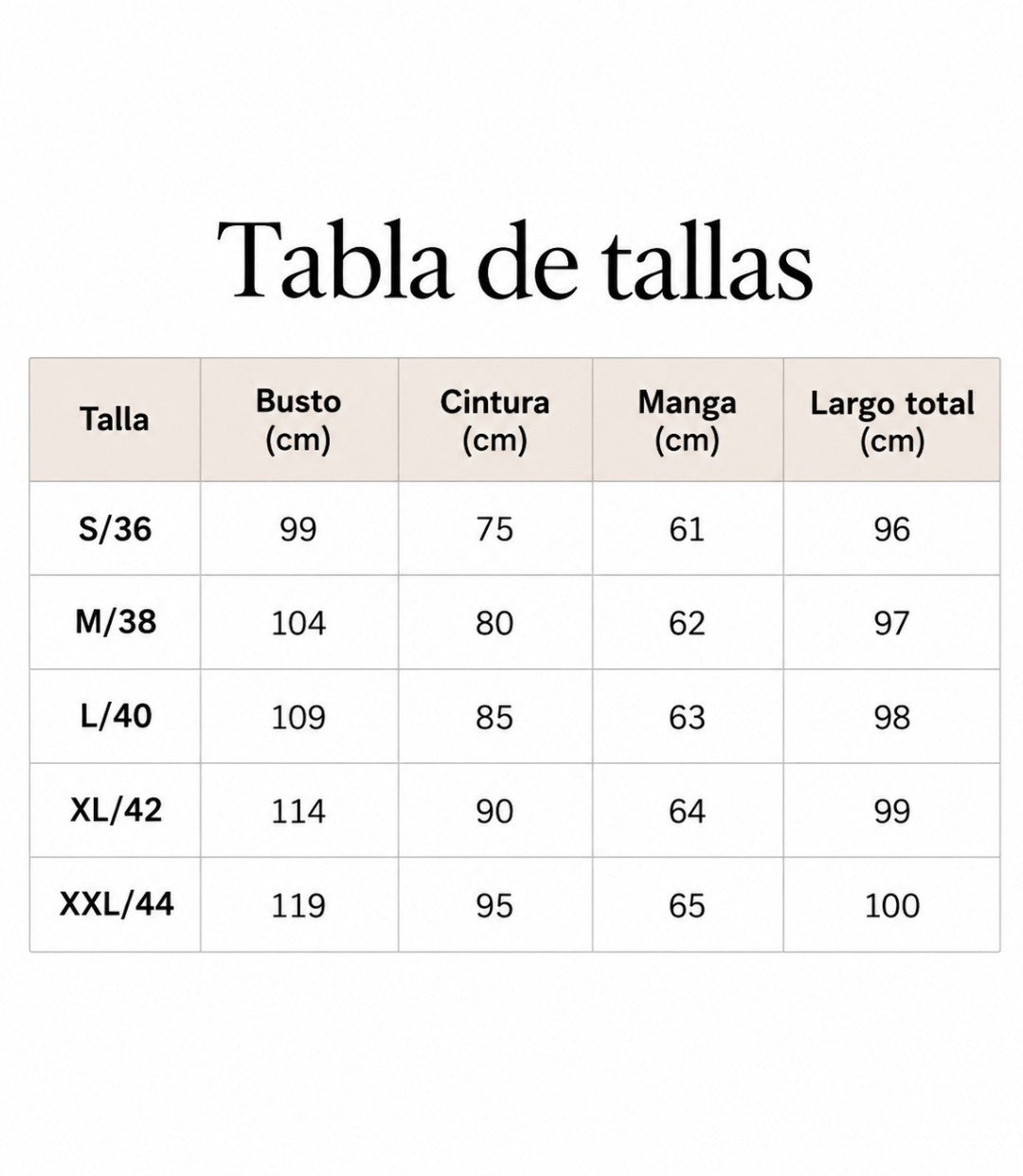 Guía de tallas - Conjunto Martina | Dos piezas elegancia y comodidad